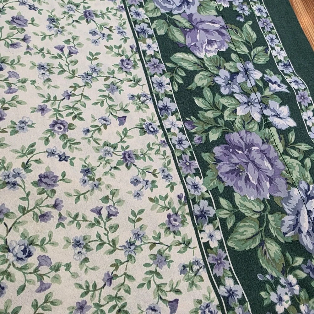 Vtg WestPoint Stevens Pillowcase Standard Purple Green Floral Border USA Bedding